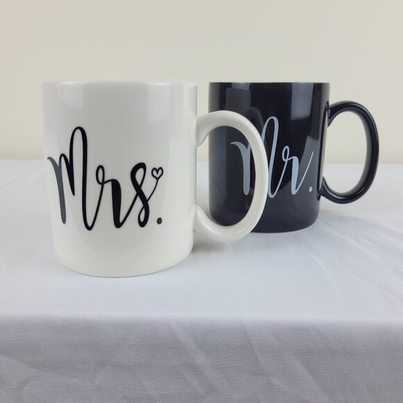 Mr &Mrs mug set Wedding Marriage Gift coffee Cup Black White Bridal His Hers 90s - Picture 5 of 16